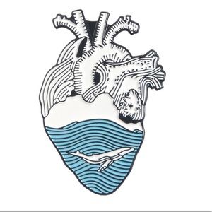 Anatomical Heart Scrub Lapel Pin Brooch Whale Wave